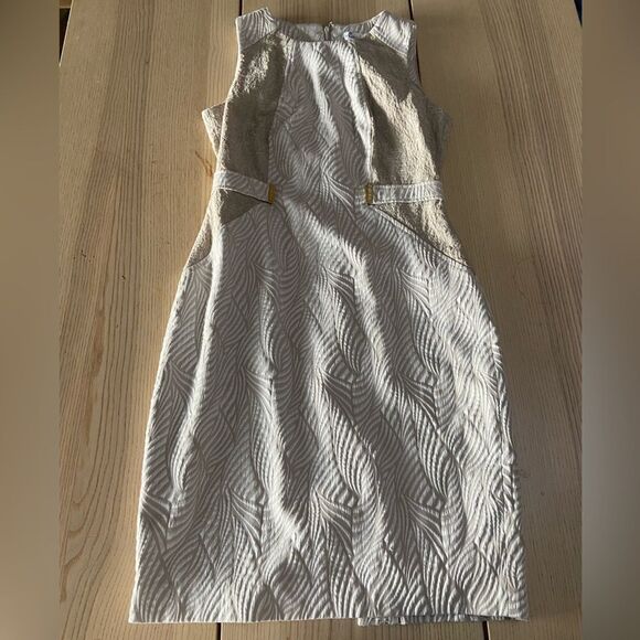 Calvin Klein ivory and Cream patterned Midi Dress Size 8 - Picture 1 of 5